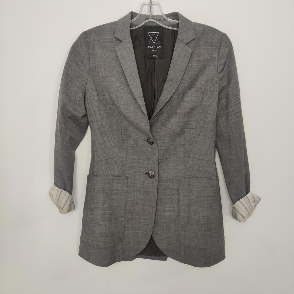 Aritzia Talula Exeter Grey Wool Blend 2-Button Blazer Jacket Size 2 Quiet Luxury